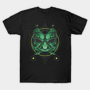 GREEN SAMURAI MASK SACRED GEOMETRY T-Shirt